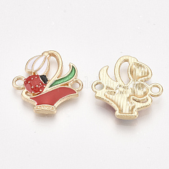 合金リンクコネクター  エナメル  テントウムシと花します。  ゴールドカラー  レッド  18x18x2mm  穴：1.8mm&nbsp;PALLOY-S118-50