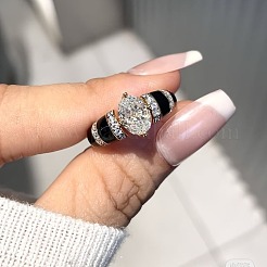 Brass Micro Pave Cubic Zirconia Cuff Rings for Women&nbsp;RJEW-F185-01G
