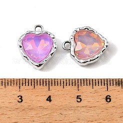 UVメッキ合金ガラスペンダント  ハートチャーム  多面カット  ミックスカラー  プラチナ  16x14x5.5mm  穴：2mm&nbsp;FIND-K032-14P