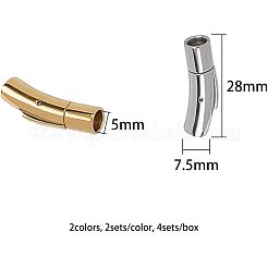 チューブ 304 ステンレススチール バヨネット留め金  ジュエリーパーツ  コラム  ゴールデン·ステンレス鋼色  28x7x7.5mm  穴：5mm  2色  2セット / カラー  4セット /箱&nbsp;STAS-UN0001-92