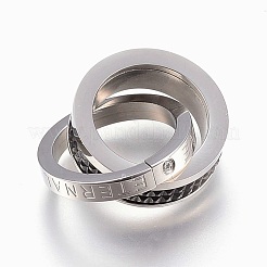 304ステンレススチールキュービックジルコニアペンダント  ワード愛と環  ガンメタ色＆ステンレス鋼カラー  19~19.5x3~6mm  内径：14~15mm&nbsp;STAS-F168-61BP