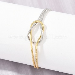 ツートンカラーの真鍮製ラウンドスネークチェーンノット2連ブレスレット（女性用）  ラックめっき  長持ちメッキ  カドミウムフリー＆鉛フリー  プラチナ·ゴールデン  6.85インチ（17.4cm）&nbsp;KK-CBA68DA-17C-GP