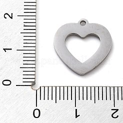 304ステンレスペンダント  ラインストーンハート付き  ステンレス鋼色  16x15x1.5mm  穴：1.5mm&nbsp;STAS-M076-07P