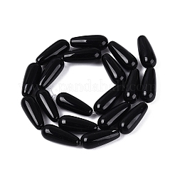 オペークガラスビーズ連売り  ティアドロップ  ブラック  19~20x8x8mm  穴：0.6~1.2mm  約19個/連  14.37~14.57インチ（36.5~37cm）&nbsp;GLAA-Q113-03A-C06
