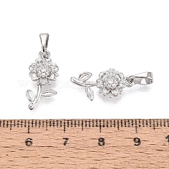 真鍮マイクロパヴェクリアキュービックジルコニアペンダント  ひまわりチャーム  プラチナ  18.5x8.5x3.5mm  穴：6x3mm&nbsp;KK-Q073-02P