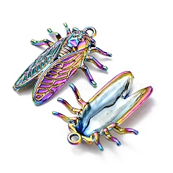 メッキ合金ペンダント  カドミウムフリー＆鉛フリー  蝉のチャーム  虹色  28x23x4.5mm  穴：1.6mm&nbsp;FIND-YW0001-65