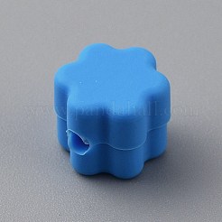 フラワーシリコンフォーカルビーズ  DIYの看護ネックレス用  ドジャーブルー  11x10.5x10mm  穴：2.8mm&nbsp;SIL-TAC0008-10F