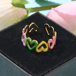ハート 304 ステンレススチール エナメル オープン カフ リング 女性用  18KGP本金メッキ  カラフル  8mm  調整可能&nbsp;RJEW-U034-01G-01