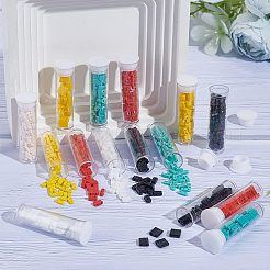790個15スタイル2穴不透明ガラスシードビーズ。長方形  ミックスカラー  4.5~5.5x2~5.5x1~2.5mm  穴：0.5~0.8mm  790個/セット&nbsp;SEED-NB0001-77