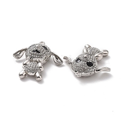 クリスタルラインストーン付き合金エナメルペンダント  犬のチャーム  プラチナ  41x33x14mm  穴：2.5mm&nbsp;FIND-H041-20P