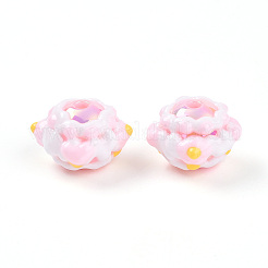 不透明なアクリルビーズ  エナメル  手描きのビーズ  ラウンド  ピンク  14.5x19x20x19mm  穴：3mm&nbsp;SACR-YW0002-01B