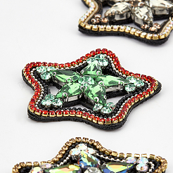 6個 6色 コンピューター刺繍布 縫い付けパッチ  マスクと衣装のアクセサリー  アップリケ  ラインストーン付き  中空スター  ミックスカラー  52x54x7mm  1pc /カラー&nbsp;DIY-FG0002-37