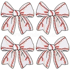 ポリエステル刺繍糸 アイロン/縫い付けパッチ  布のアップリケ  野球の蝶結び  ホワイト  83x80x1.5mm&nbsp;PATC-WH20017-22B-01