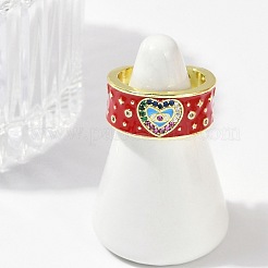 Brass Micro Pave Cubic Zirconia Enamel Cuff Rings for Women&nbsp;RJEW-L113-019G-02