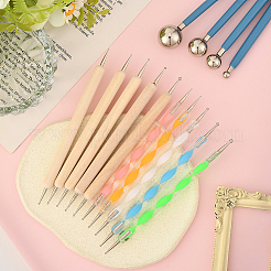 14個 3スタイル プラスチック&木製 ダブルヘッド モデリングクレイ彫刻ツールセット  子供のためのDIY陶器粘土工芸品  ミックスカラー  119~131mm&nbsp;TOOL-SP0003-22