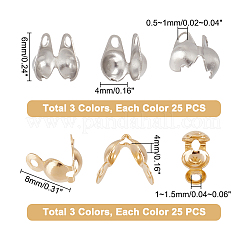 150個6スタイル304ステンレススチールボールチープ  カロット終了  クラムシェルノットカバー  ミックスカラー  6~8x4mm  穴：0.5~1.5mm  25個/スタイル&nbsp;STAS-NB0001-57