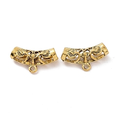 チベットスタイルの合金チューブベイル  ループベイル  葉の付いたカーブチューブ  アンティーク黄金  24.5x13x7mm  穴：1.8mm  内径：4.3x4.1mm  529個/ 1000g&nbsp;FIND-H038-43AG
