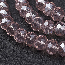 ガラスビーズ連売り  パール光沢メッキ  クリスタルのサンキャッチャー  ファセットロンデル  ダークサーモン  10x7mm  穴：1mm  約60~61個/連  46~48cm&nbsp;GR10MMY-39L