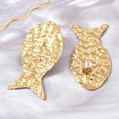 女性用304ステンレススチールスタッドピアス  ゴールドカラー  魚  55x28mm&nbsp;SA-B001-02G-B