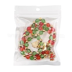 CCB プラスチック＆ガラスビーズブレスレット  合金エナメルペンダント付き  ゴールドカラー  ミックスカラー  内径：2インチ（5cm）&nbsp;BJEW-FS00029