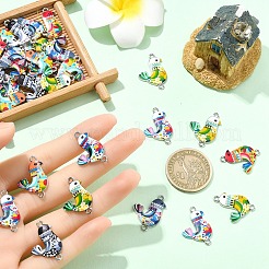 30 個 6 色プリント合金コネクタチャーム  鳥のリンク  プラチナ  ミックスカラー  23.7x16.8x2.2mm  5個/カラー&nbsp;FIND-YW0007-02