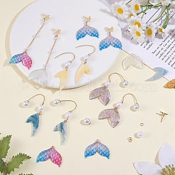 DIY人魚の尾の形のイヤリング作成キット  アクリルパーツなど、  真鍮チェーン  プラスチックパールビーズ＆イヤーナット  ステンレス ピアス フック & ペンダント & スタッド イヤリング  ミックスカラー&nbsp;DIY-SZ0009-63