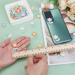 50個 5色の花のポリエステル刺繍コスチュームアクセサリー  ミシンクラフト装飾  ミックスカラー  35x20.5x1.5mm  10個/カラー&nbsp;DIY-FG0006-92