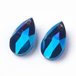 カット加工ガラスペンダント  ティアドロップ  ディープスカイブルー  15x9.5x5.5mm  穴：1mm&nbsp;GLAA-F069-S-B07