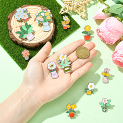 12個 12スタイルの花のエナメルピン  リュックサック用プラチナ合金バッジ  ミックスカラー  21.5~44x16~34.5x1.5mm  1個/スタイル&nbsp;JEWB-CJ0003-27