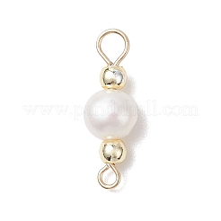 Natural Cultured Freshwater Pearl Potato & Round Electroplate Non-magnetic Synthetic Hematite Beaded Connector Charms&nbsp;PALLOY-JF04191-01