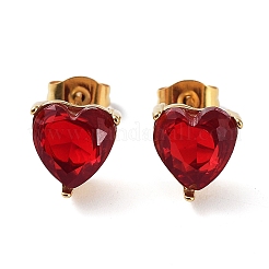6 Pair 2 Color Heart Cubic Zirconia Stud Earrings&nbsp;EJEW-A024-15C