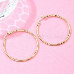 イオンプレーティング(IP) 304 ステンレススチール フープピアス  手磨き仕上げの低刺激性イヤリング  リング形状  18KGP本金メッキ  44x2mm  12ゲージ  ピン：1x0.7mm&nbsp;X-EJEW-N0016-11G-G