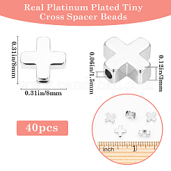 真鍮ビーズ40個  クロス  ニッケルフリー  プラチナメッキ  8x8x3mm  穴：1.5mm&nbsp;FIND-BBC0003-50