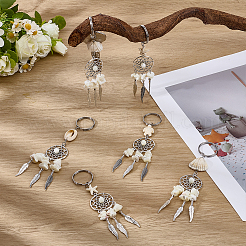 20Pcs 4 Styles Tibetan Style Alloy Natural Shell & Synthetic Turquoise Keychains&nbsp;KEYC-MA00002