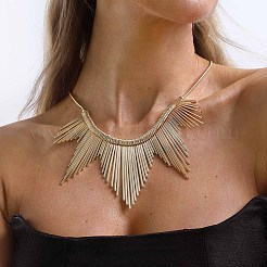 Iron Multiple Wavy Stick Bib Necklaces for Women&nbsp;WG3549D-01