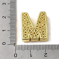 真鍮ビーズ  カドミウムフリー＆鉛フリー  クリアキュービックジルコニア  文字m  20.5x17.5x5.5mm  穴：4.5x2.5mm&nbsp;KK-D098-04M-G
