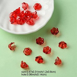 ガラスビーズ  ユリの花  レッド  12x8mm  穴：1.4mm&nbsp;GLAA-YW0003-37C