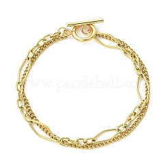 304 Stainless Steel Curb Chain & Singapore Chain Double Layer Chain Bracelets for Women&nbsp;BJEW-JB13669