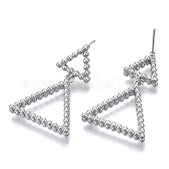 真鍮ダングルスタッドピアス  ステンレス鋼ピンと  ニッケルフリー  三角形  プラチナメッキ  34x22.5mm  ピン：0.7mm&nbsp;KK-N232-106P-NF