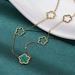 イオンプレーティング（IP）304ステンレススチール＆プラスチックフラワーペンダントネックレス（女性用）  18KGP本金メッキ  グリーン  16.61インチ（42.2cm）&nbsp;NJEW-P320-02G-04