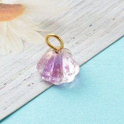 ガラスチャーム  金色の鉄のヘッドピン付き  ハスのポッド  ミックスカラー  12x10mm  穴：3.5x3mm&nbsp;PALLOY-JF00809