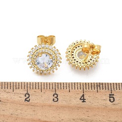 真鍮マイクロペーブクリアキュービックジルコニアスタッドピアス  フラットラウンド  16KGP本金メッキ  12.5mm&nbsp;EJEW-C139-01G