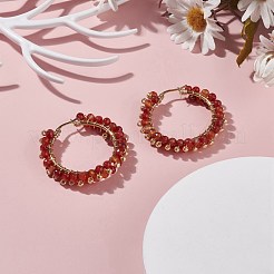 Natural Agate Beaded Hoop Earrings&nbsp;EJEW-JE04847