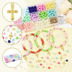 DIYブレスレット作成キット  アクリルビーズ入り  ABSプラスチックパール調ビーズ  CCBプラスチックビーズ  鉄オープン丸カン  合金ペンダント  伸縮性のある糸  ミックスカラー  8x7mm  穴：2mm  12色  30個/カラー  360pc&nbsp;DIY-FS0010-21