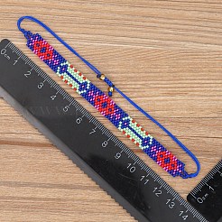 MIYUKIシード編みこみビーズブレスレット  女性のためのナザールボンジュウ模様の友情のブレスレット  ブルー  11インチ（28cm）&nbsp;BJEW-P269-40