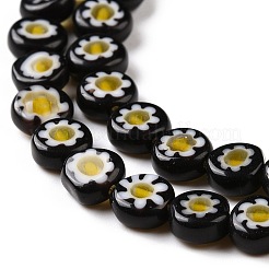 フラットラウンド手作りミッレフィオーリガラスビーズ  ブラック  6x3mm  穴：0.5mm  約65個/連  14.1インチ&nbsp;LK-R004-55-A