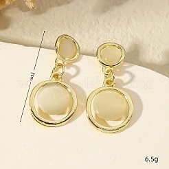 合金製キャットアイフラットラウンドダングルスタッドピアス  ゴールドカラー  30mm&nbsp;DU6919