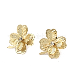 クローバー真鍮スタッドピアス  ラインストーン付き  長持ちメッキ  ニッケルフリー  18KGP本金メッキ  21x18.5mm&nbsp;EJEW-A146-02G