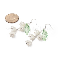 ABS Plastic Flower of Life with Shell Pearl Beaded Dangle Earrings&nbsp;EJEW-TA00182