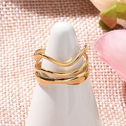 女性用304ステンレススチール多層オープンカフリング  18KGP本金メッキ  13mm  調整可能&nbsp;RJEW-Z077-01G-01